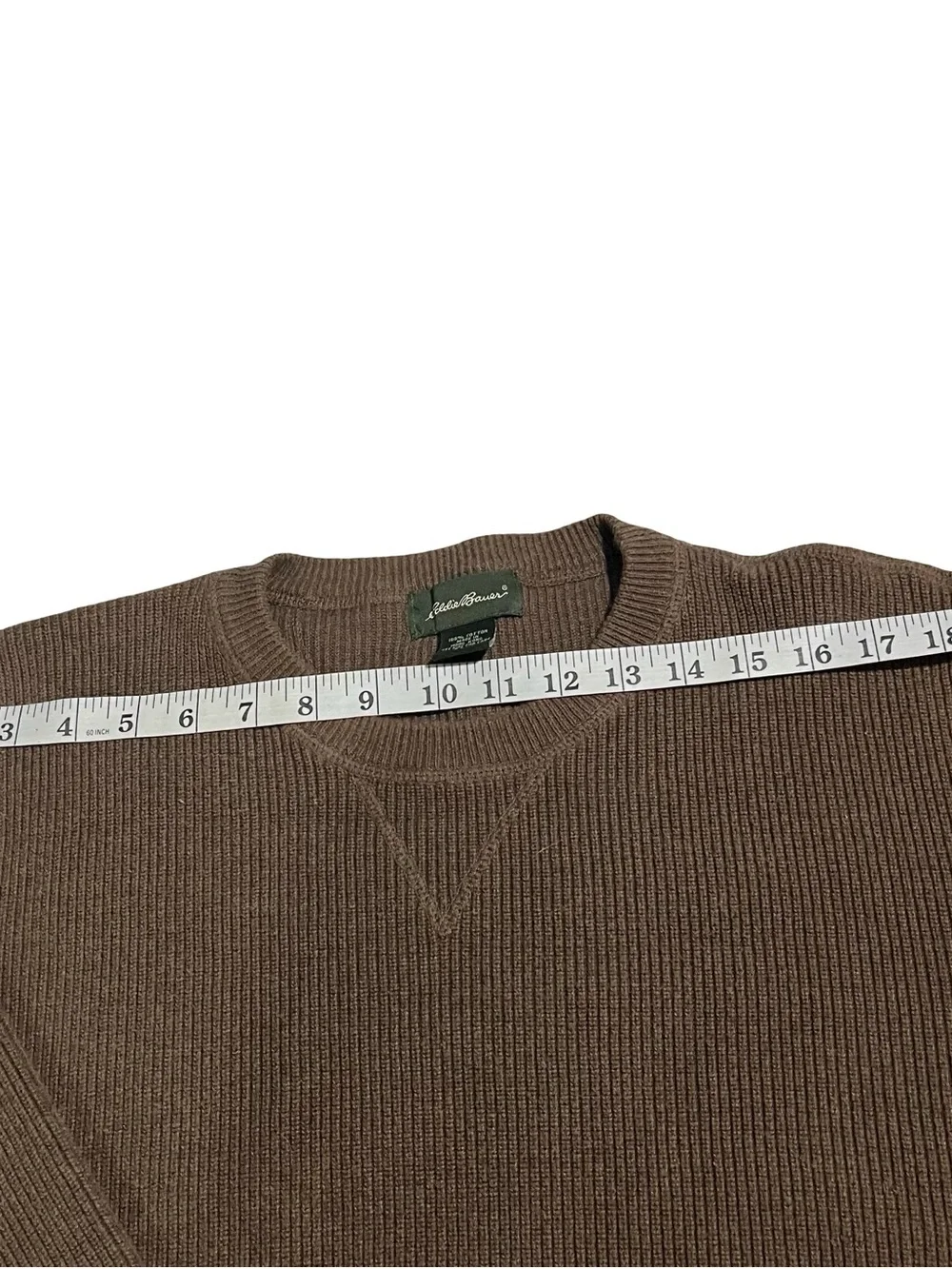 Vtg 90s Eddie Bauer 100% Cotton Ribbed Pullover Sweater Brown Sz Large Tall LT